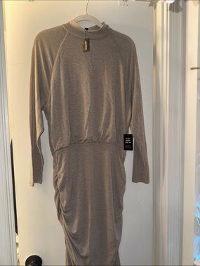 Express Long Sleeve Midi Dress in Taupe
